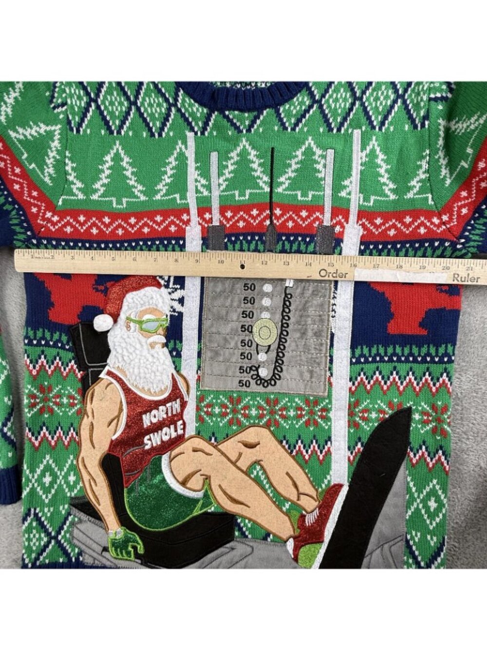 Christmas Sweater Mens Medium Green North Swole Santa Ugly Pullover Blizzard Bay - Picture 8 of 14